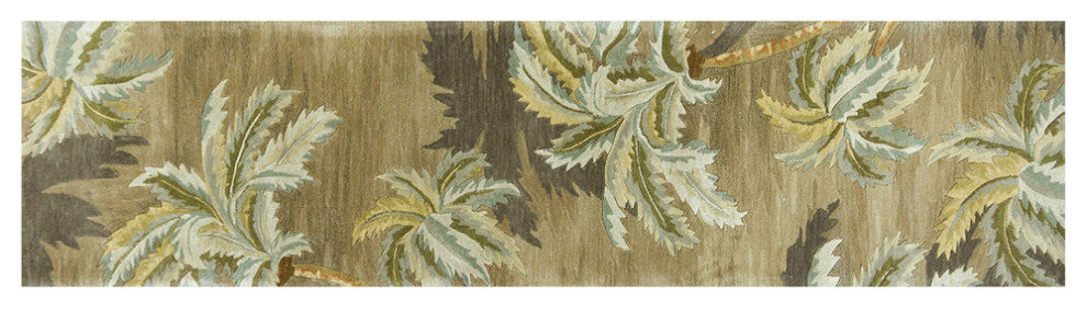 10' Moss Green Hand Tufted Tropical Trees Indoor Runner Rug