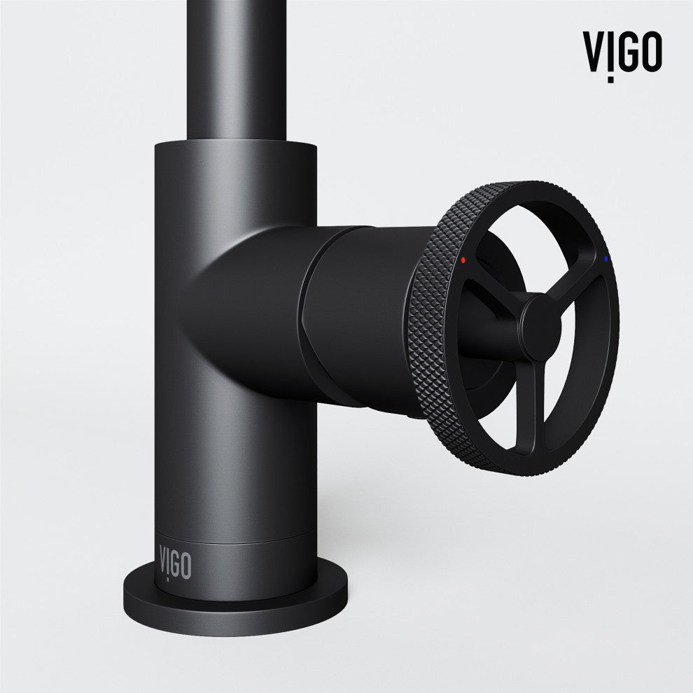 VIGO Cass 9" H Single Handle Single Hole Bathroom Faucet, Matte Black, Without Extras