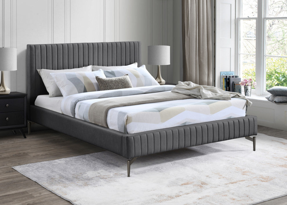 Gallo Vegan Leather Upholstered Bed, Gray, King