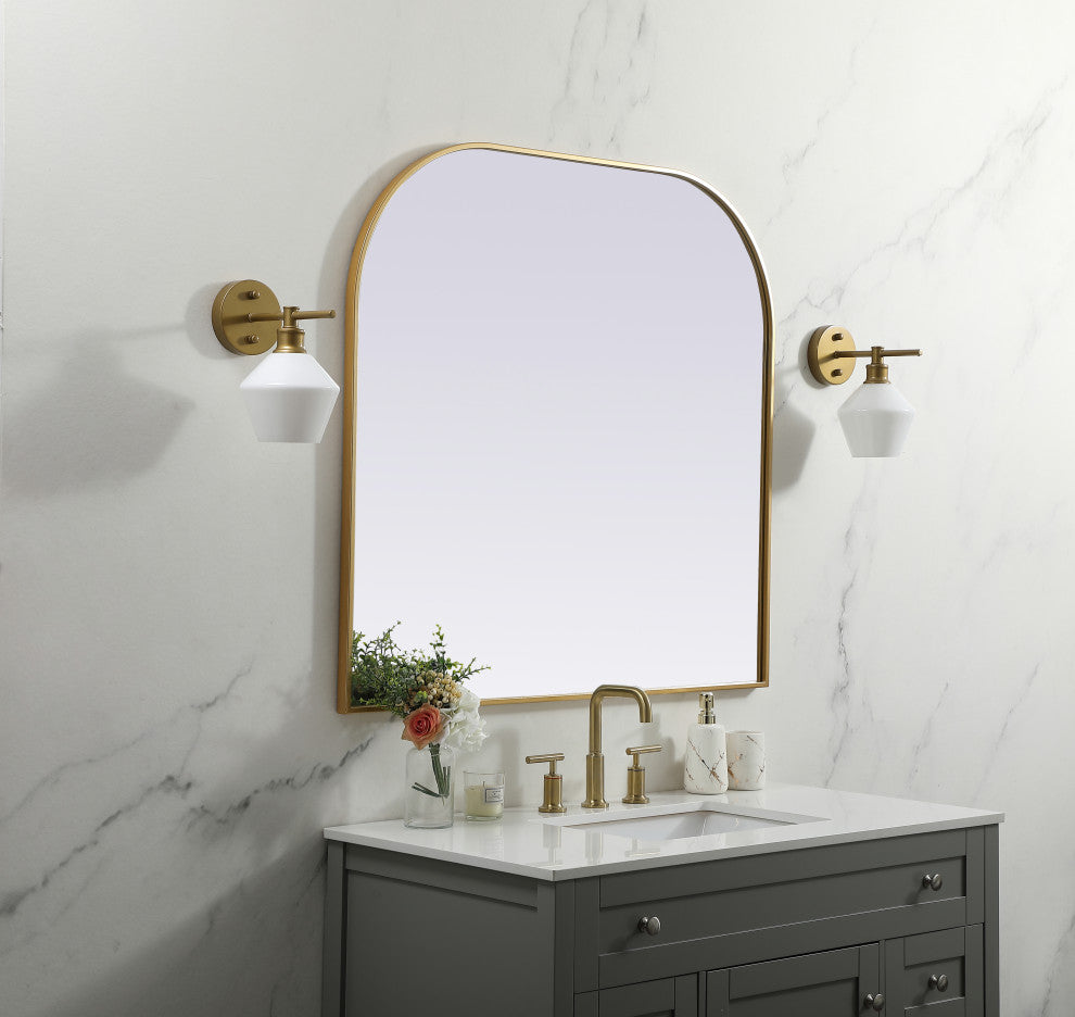 Metal Frame Arch Mirror 40X38 Inch, Brass