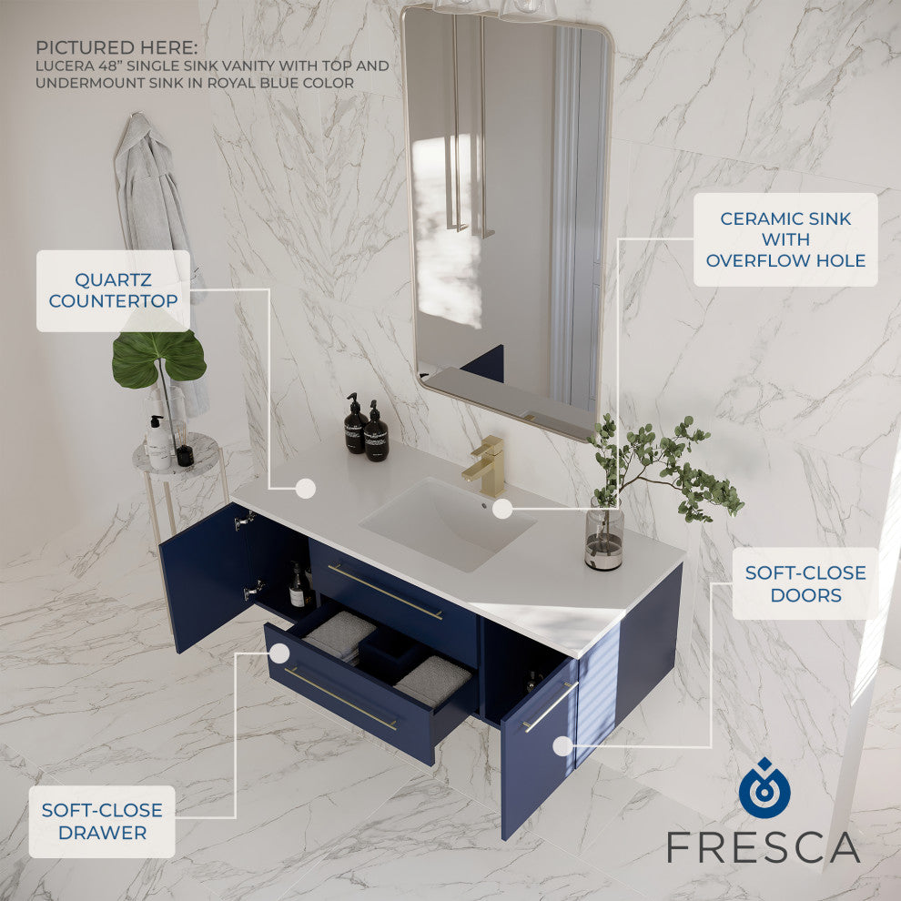 Fresca Lucera 24" Modern Royal Blue Wall Hung Cabinet, Top and Undermount Sink