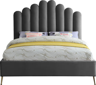Lily Velvet Bed, Gray, Queen