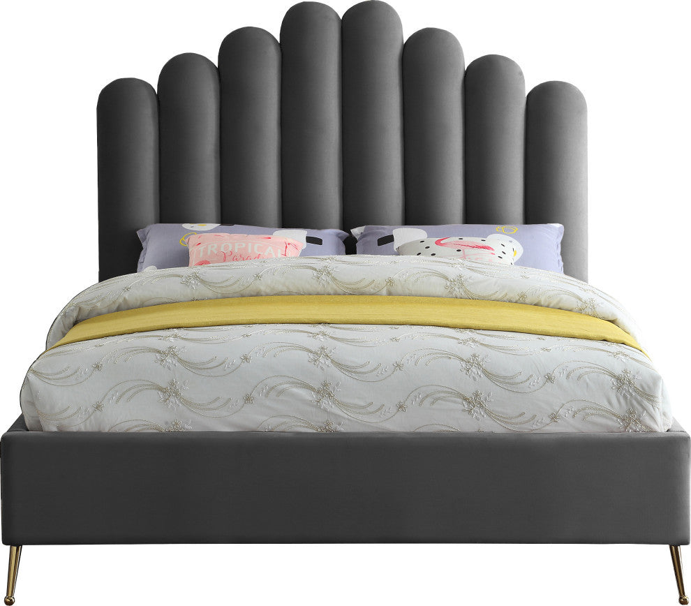 Lily Velvet Bed, Gray, Queen