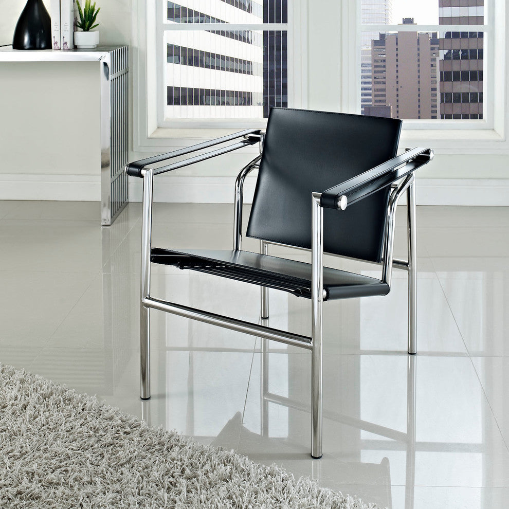 Modern Contemporary Living Room Leather Lounge Chair Black