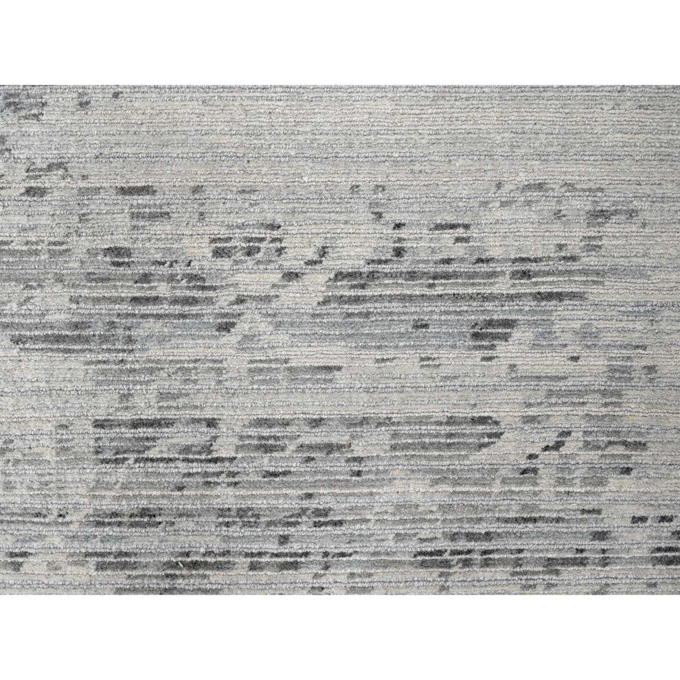 Shadow White Weaved Hand Knotted Undyed Wool Nepali Oriental Rug, 8'11"x11'11"