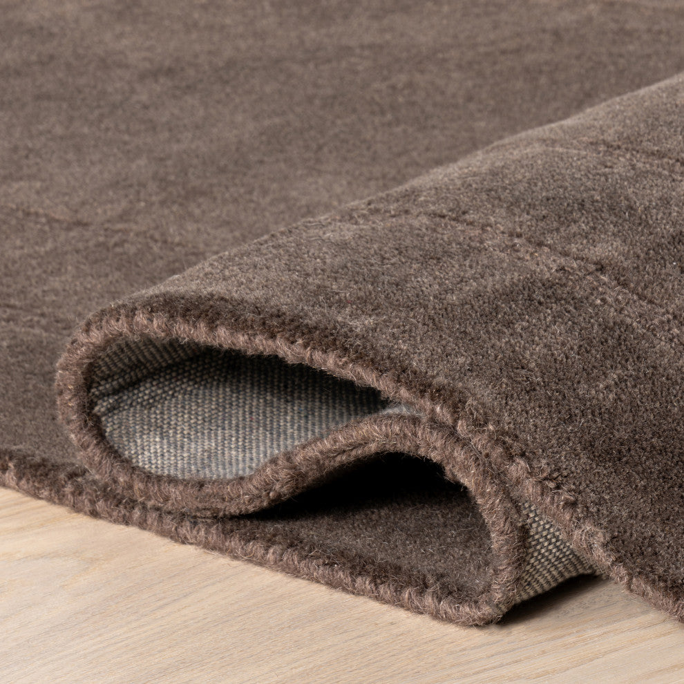 Canyon Abstract Wool Area Rug, Dark Brown 8' 6" x 11' 6" Shaped