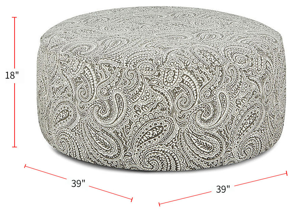 Chenille Upholstered Round Ottoman, Paisley Multi