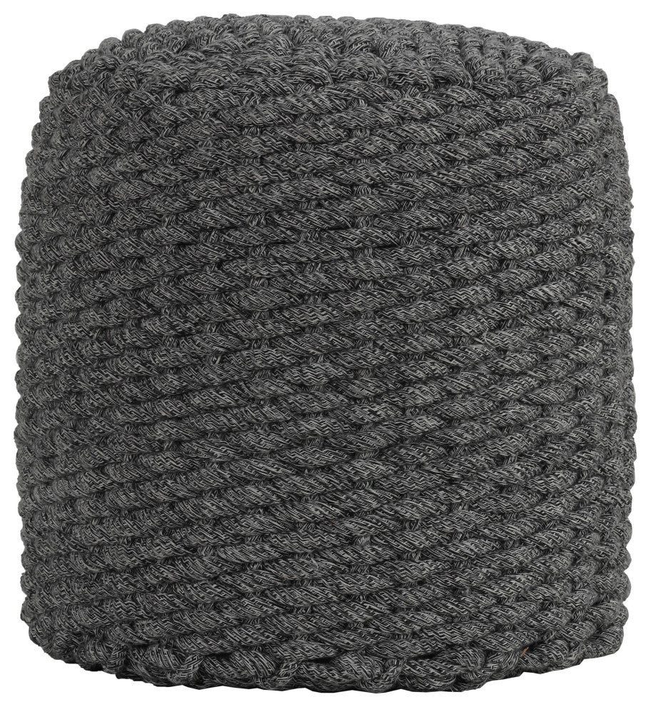 Augusta Round Rope Pouf Ottoman, Gray Fabric