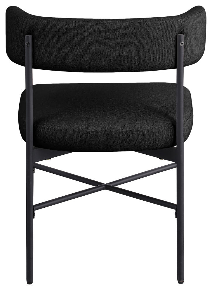 Rivage Durable Linen Textured Fabric Dining Chair, Set of 2, Black, Matte Black Finish