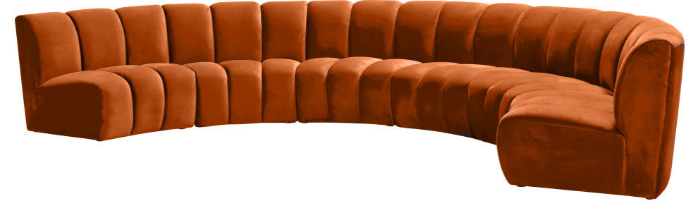 Infinity Channel Tufted Velvet Modular Chair, Cognac, 6 Piece