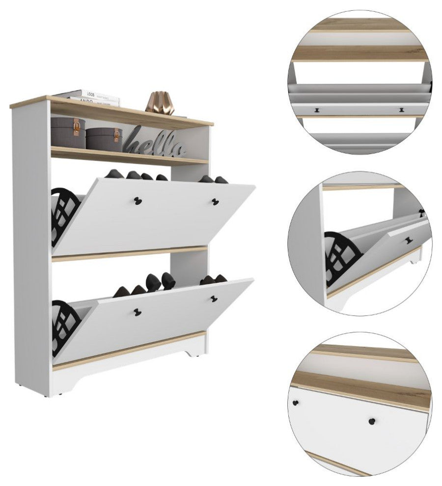 DEPOT E-SHOP Wayne Shoe Rack with Open Shelf, Light Oak/White