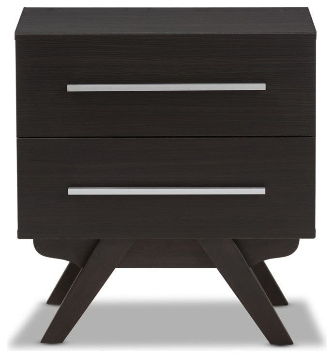 Auburn Mid-Century Espresso Brown Finished Wood 2-Drawer Nightstand