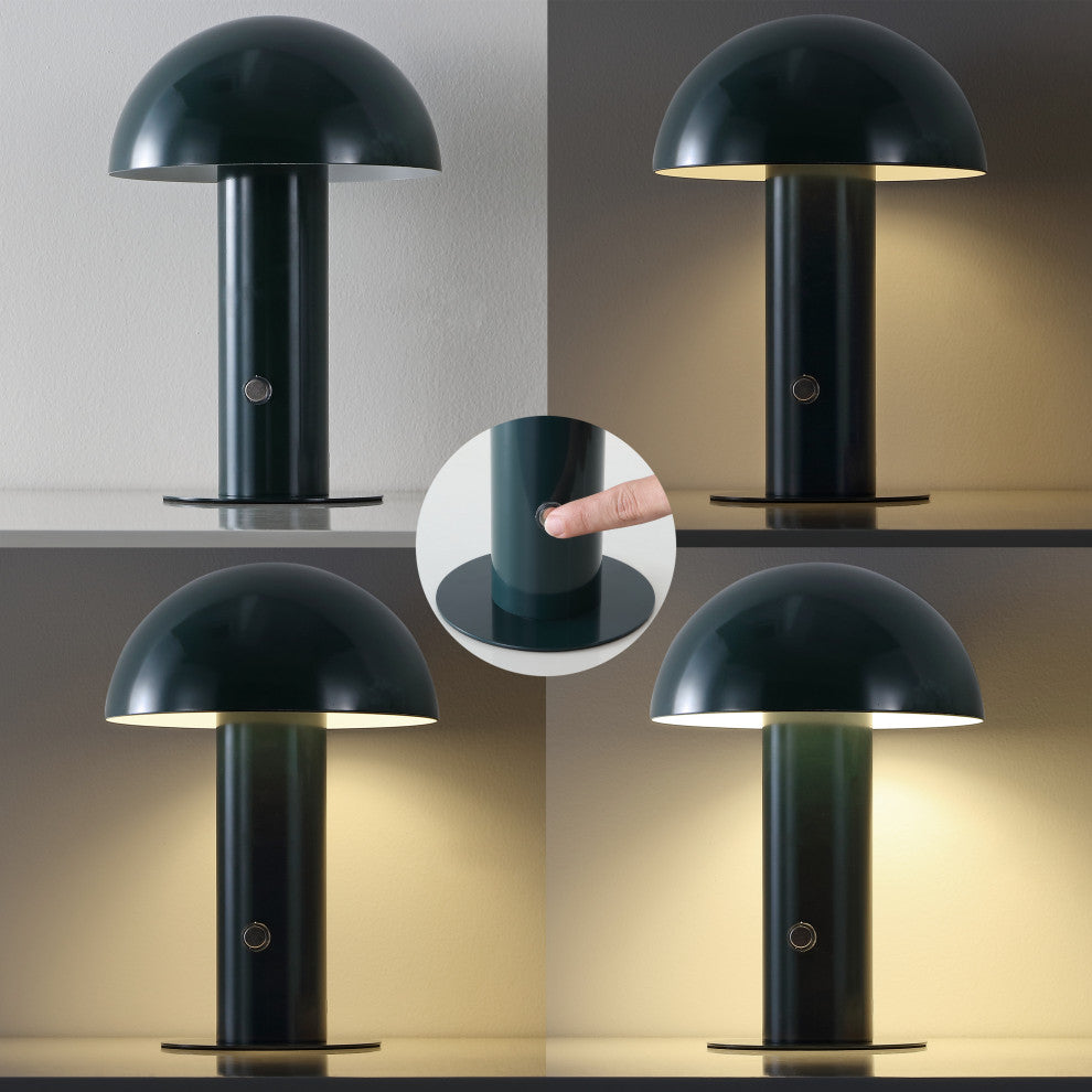 Boletus 10.75" Rechargeable/Cordless Iron LED Mushroom Table Lamp, Forest Green