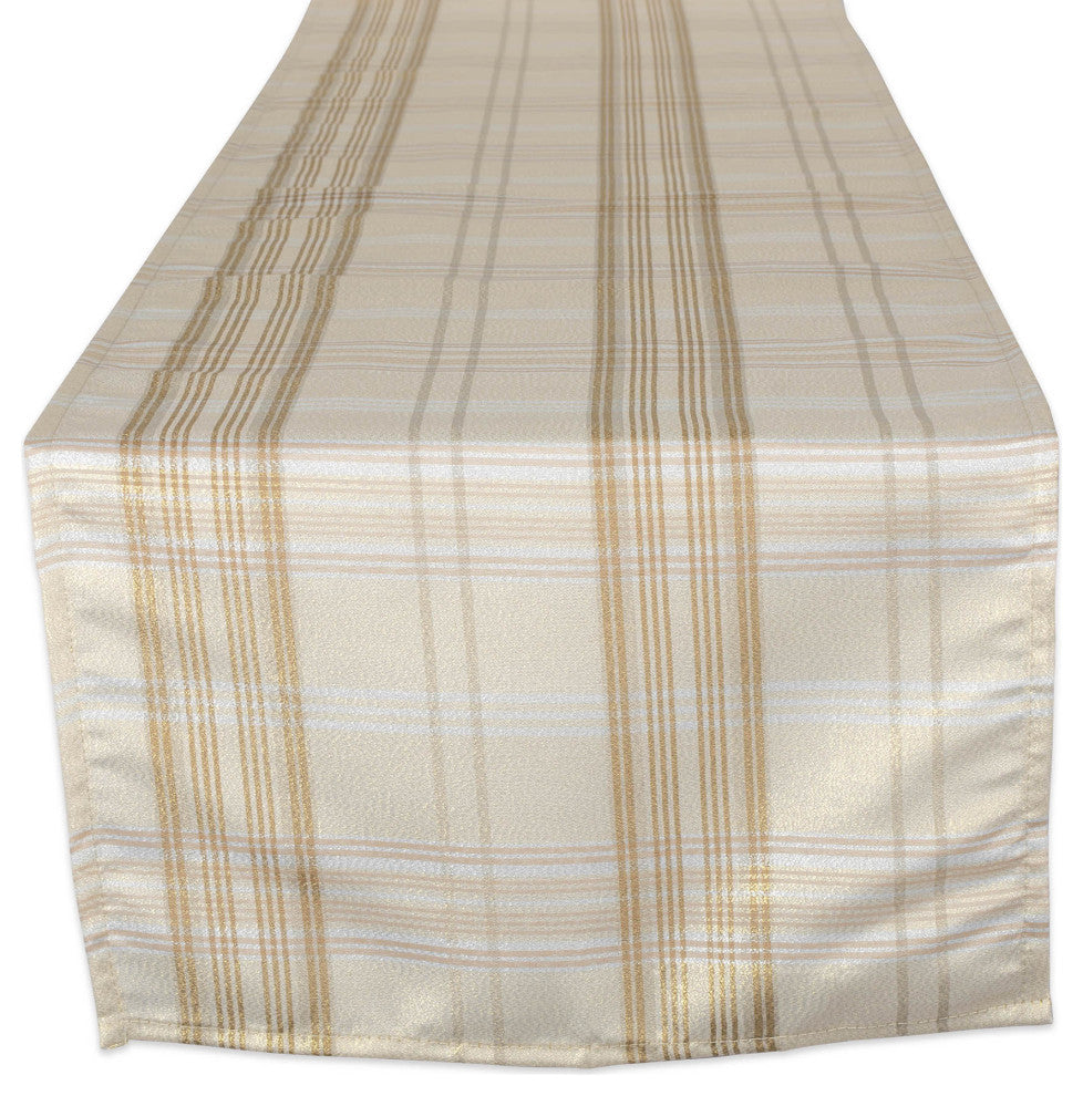 Cream Metallic Plaid Table Runner 14"x72"