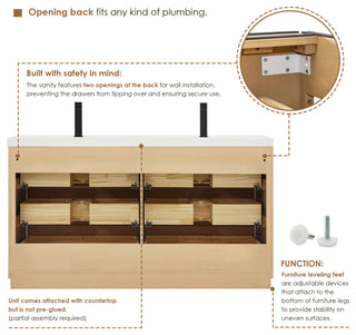 Sigrid Bathroom Vanity, White Oak, 60", With Mirror