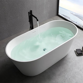 63" Solid Surface Freestanding Flat Bottom Non-Whirlpool Bathtub, White