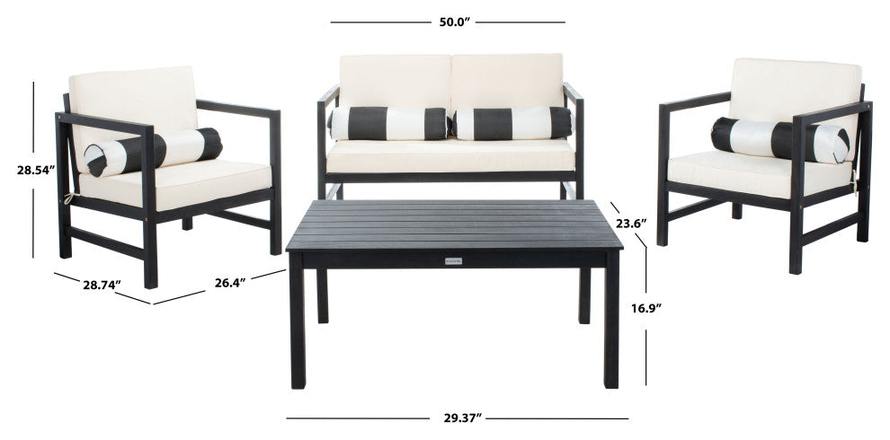 Safavieh Montez 4-Piece Indoor-Outdoor Set with Accent Pillows, Black/Beige/Black/White