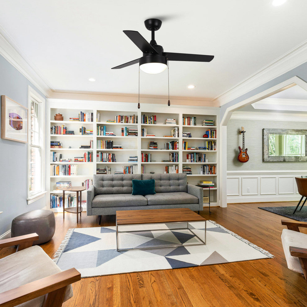 42-inch Industrial Black Ceiling Fan with Light and Pull Chain