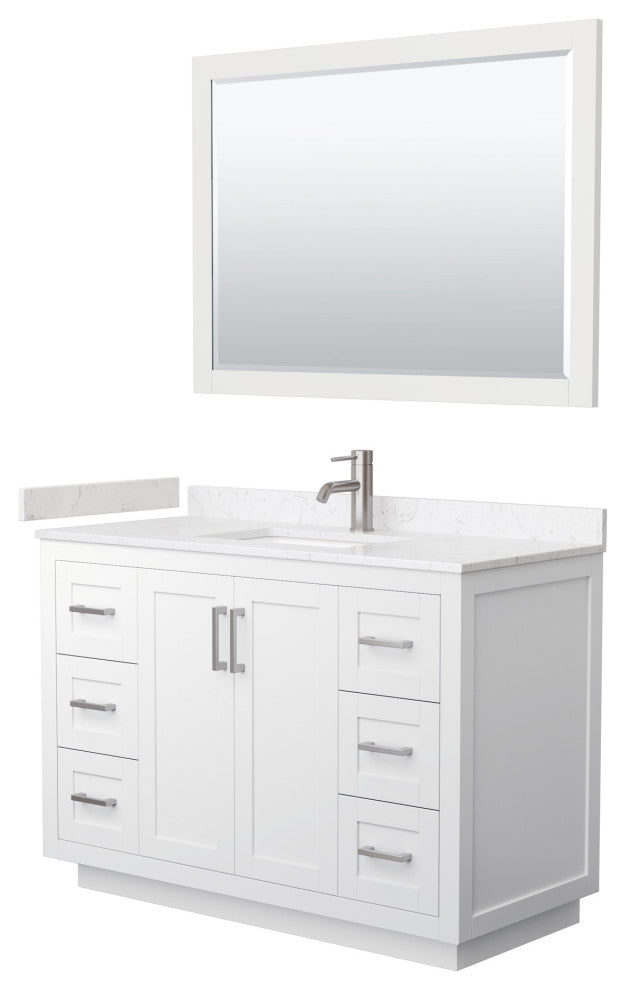 48"SGL Vanity White, Light-Vein Carrara Cult. Top, Sink, Nickel Trim, 46"Mirror