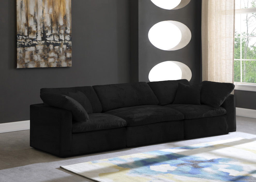 Cozy Velvet Upholstered Comfort 3-Piece Modular Sofa, Black
