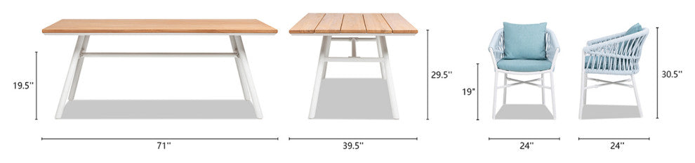Maiden 71" 7-Piece Weaving Outdoor Patio Dining Set, Sky Blue Sunproof Olefin