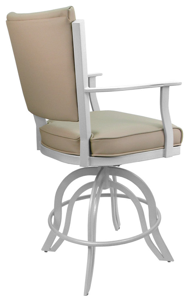 Leather Swivel Tilt Metal Bar Stool - Montana on A-Base, Tan Leather on White, 26"