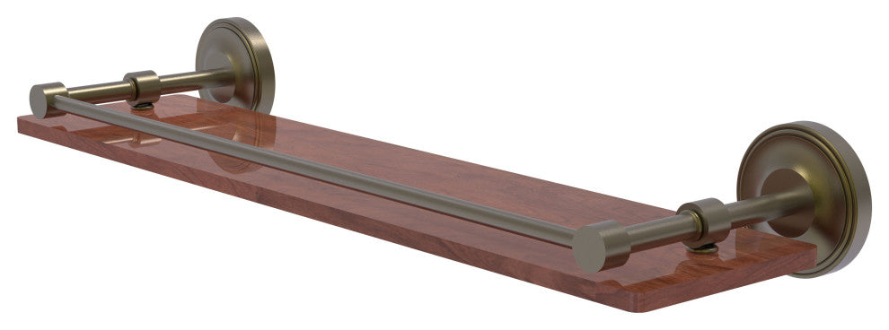 Prestige Regal 22" Solid Wood Shelf with Gallery Rail, Antique Brass