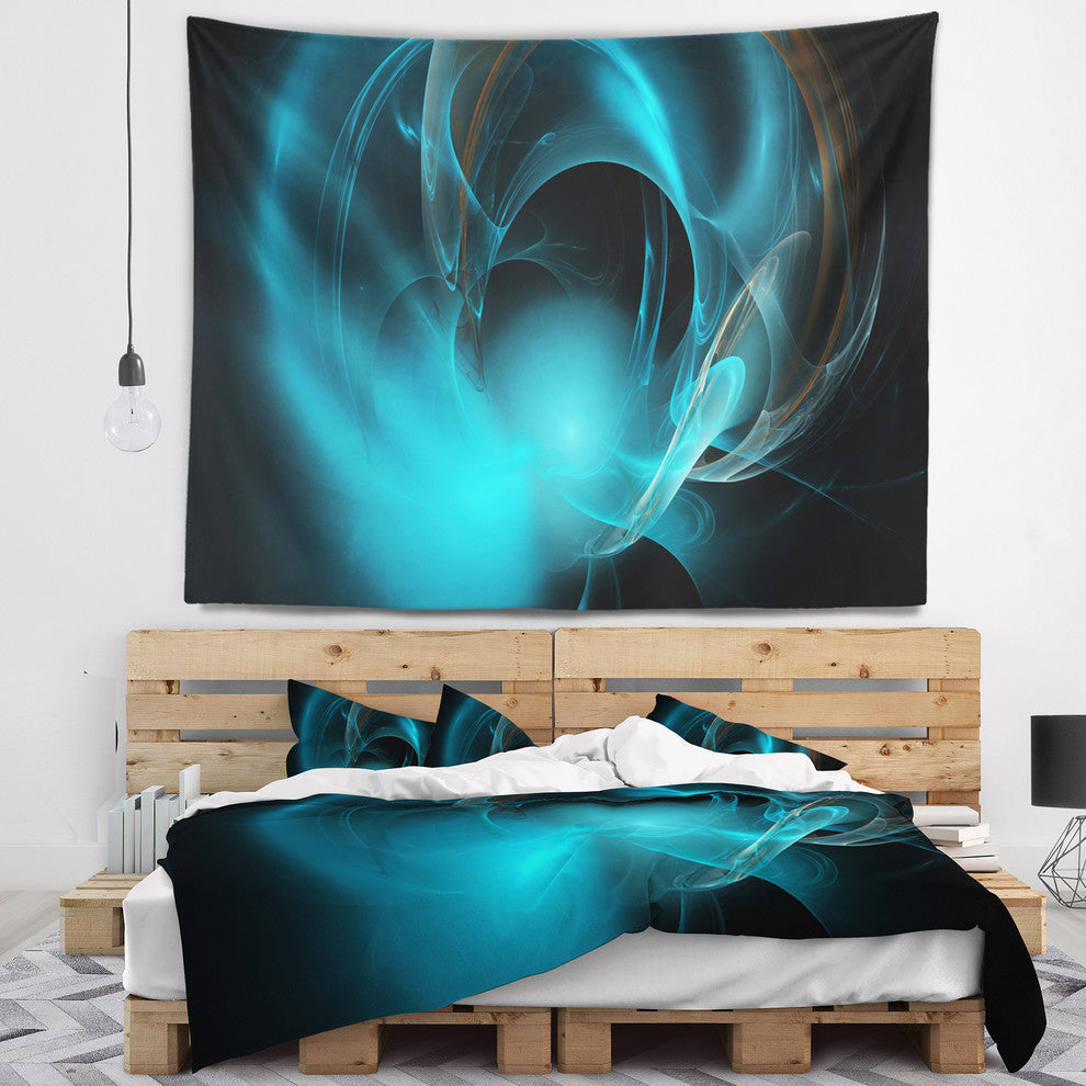 Blue Fractal Galactic Nebula Abstract Wall Tapestry, 80"x68"