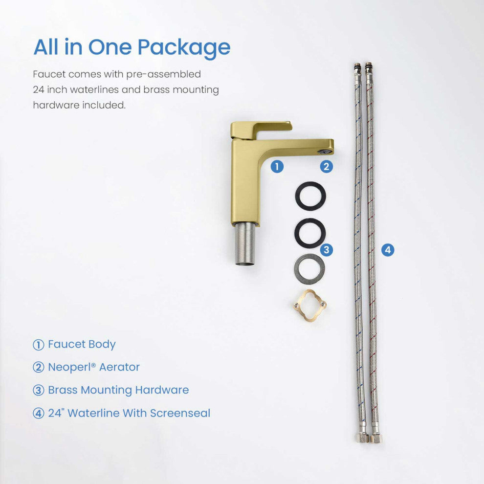Blaze Single Handle Bathroom Sink Faucet, Brushed Gold