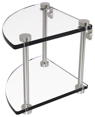 Two Tier Corner Glass Shelf, Satin Nickel