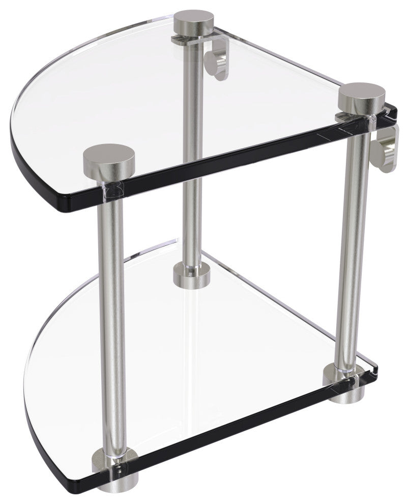 Two Tier Corner Glass Shelf, Satin Nickel