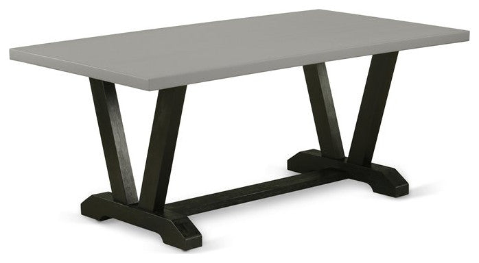 9-Piece Dinette Set Cement Color Table Top and 8 Chairs, Wire Brushed Black
