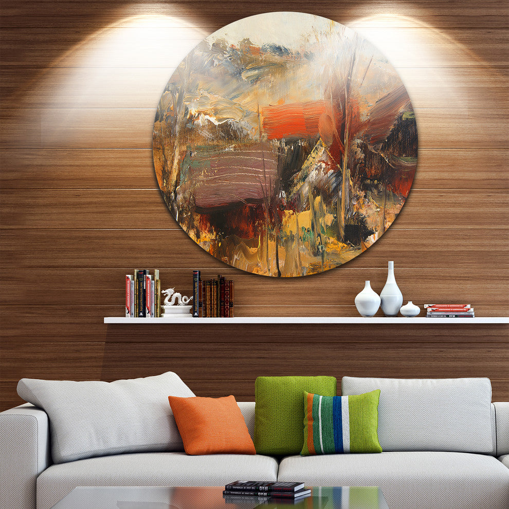 Brown Roofs Heavily Textured, Landscape Painting Round Wall Art, 11"