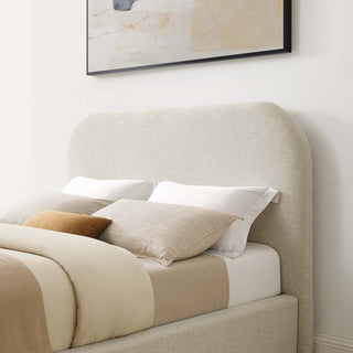 Keynote Upholstered Fabric Curved Full Platform Bed, Heathered Weave Ivory