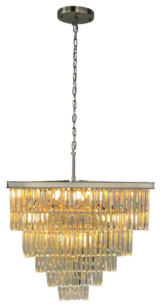 D"™Angelo 16 Light Square Glass Crystal Prism Chandelier, Brushed Nickel