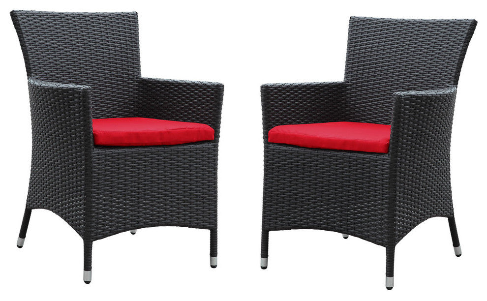 Modern Urban Outdoor Patio Rattan and Wicker 7-Piece SetDining Set Espresso Red