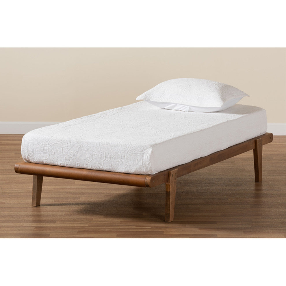 Kaia Mid-Century Modern Walnut Brown Finished Wood Twin Size Platform Bed Frame