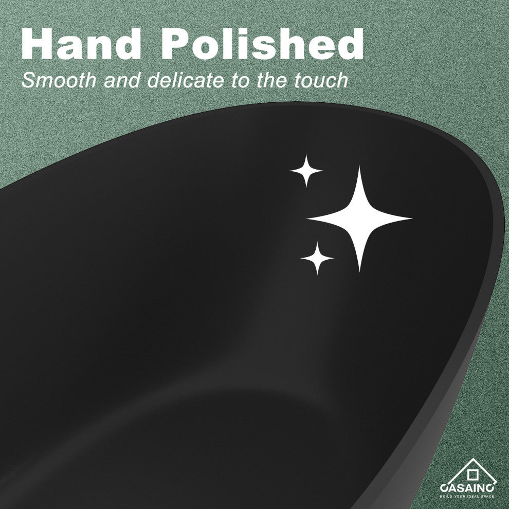 67in Solid Surface Freestanding Bathtub in Matte Black, Matte Black