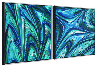 Ocean Waves I & II Crystallus Epoxy Coated Wrapped Framed Blue Canvas Wall Art