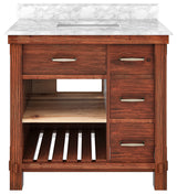 Freestanding Bath Vanity in Brown with White Carrara Marble Top, 36in