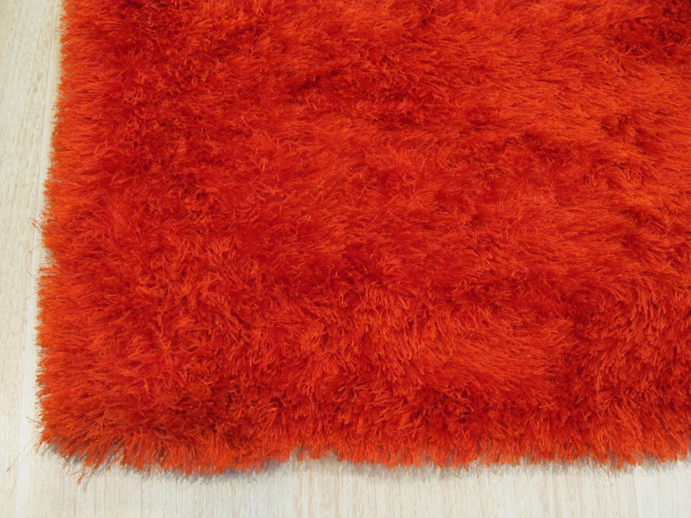 Handmade Polyester Orange Contemporary Solid London Shag Rug, 7'9 X 9'9