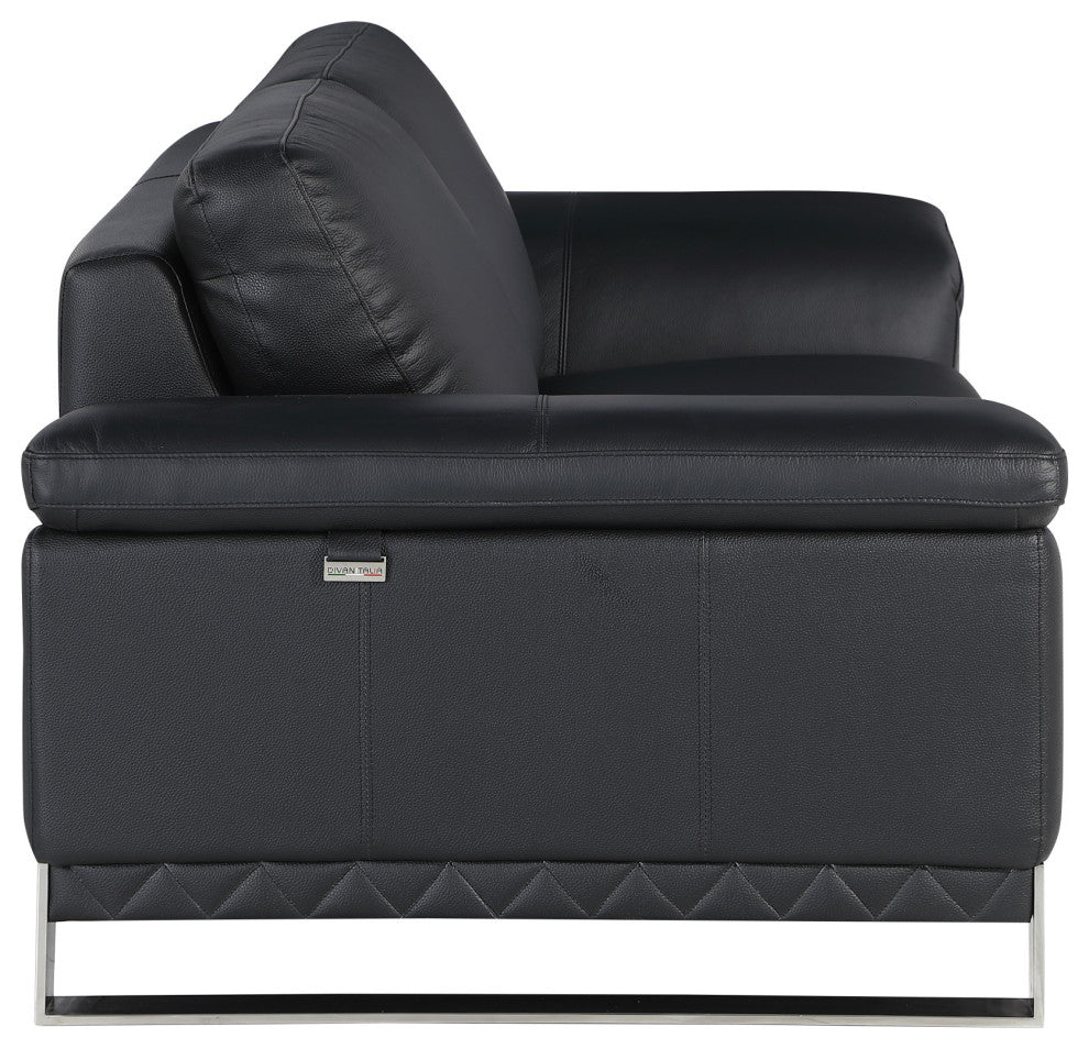 2-Piece Indoor Black Italian Leather Five Person Seating Set