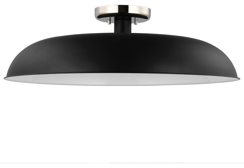 Colony 1-Light Large Semi-Flush Mount Fixture, Matte Black With Polished Nickel