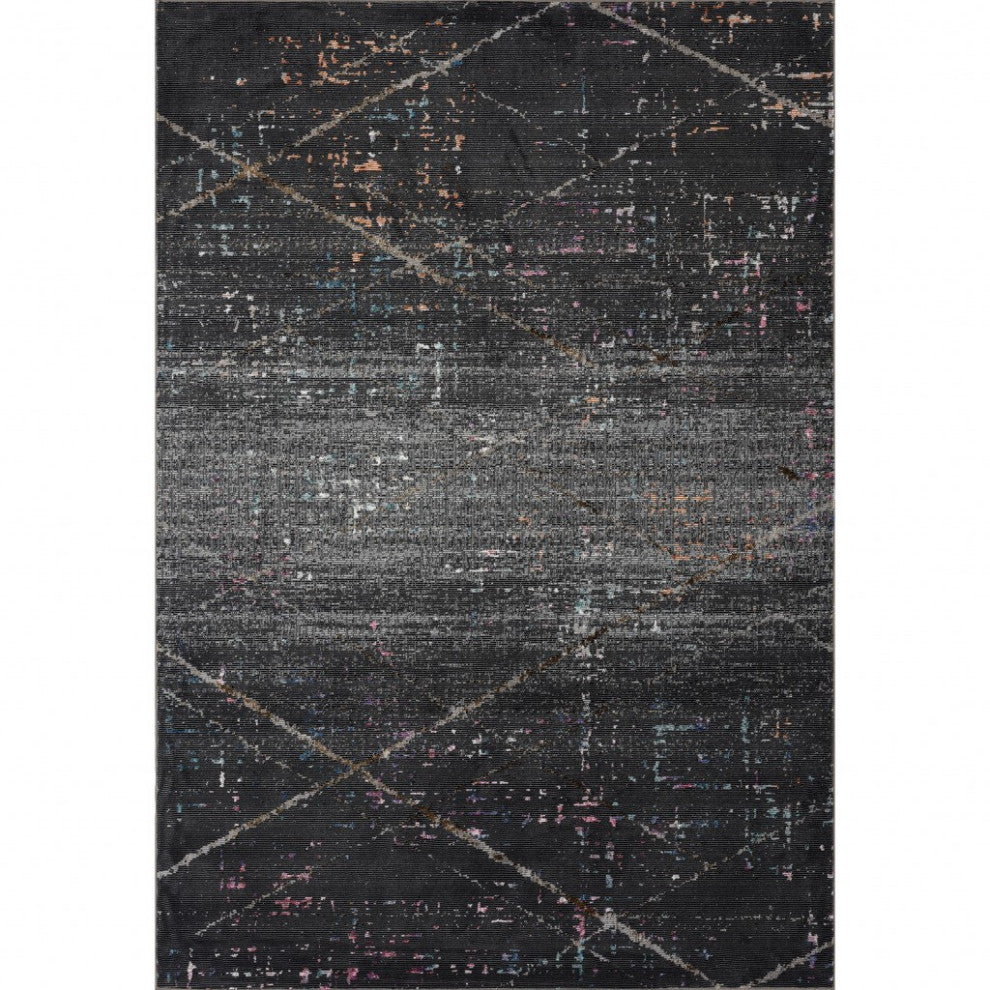 5??x 8??Distressed Black Abstract Area Rug
