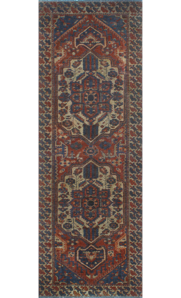 Vintage Distressed Zesiro Burgundy/Navy Runner, 3'3x9'10