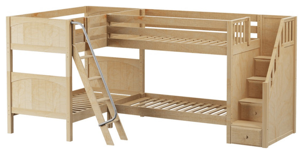Calumet Twin Sleeps 4 L Shaped Bunk Beds with Stairs, Natural