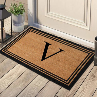 A1HC Black/Beige Coir Monogrammed Doormat 24"x39" , V