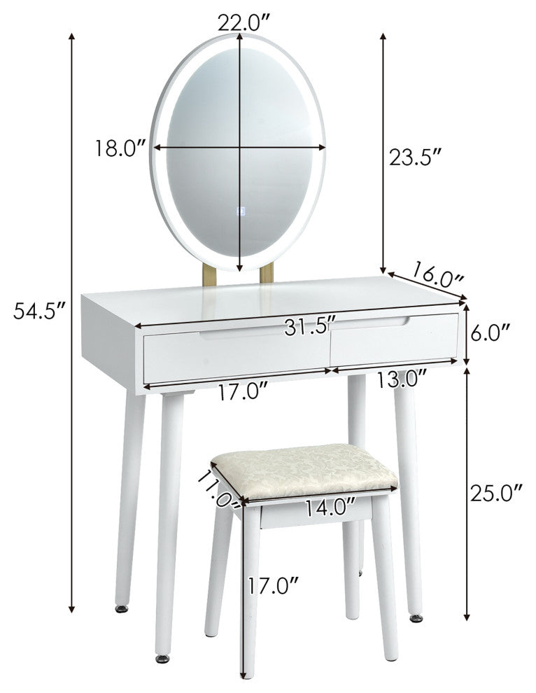Costway Vanity Makeup Table Touch Screen 3 Lighting Modes Dressing Table Set