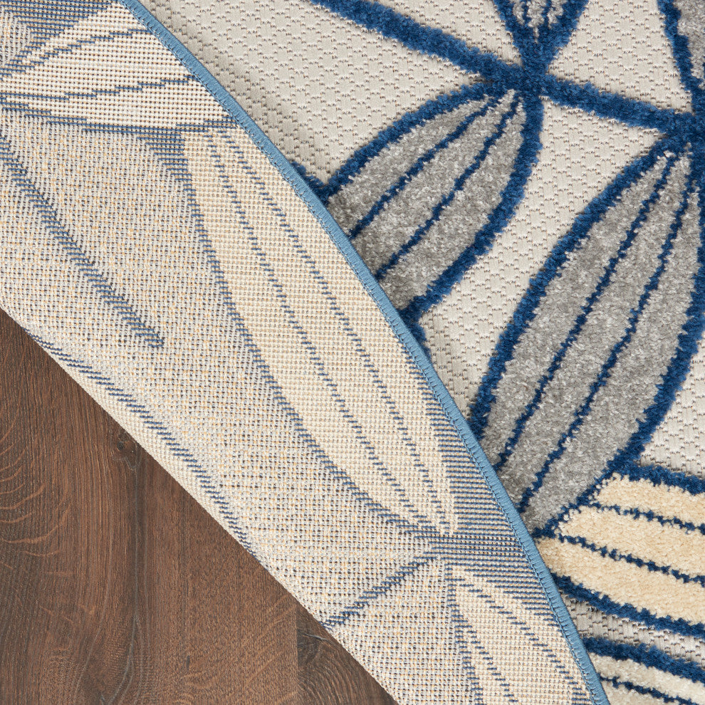 Nourison Aloha 4' x Round Ivory/Navy Tropical Area Rug