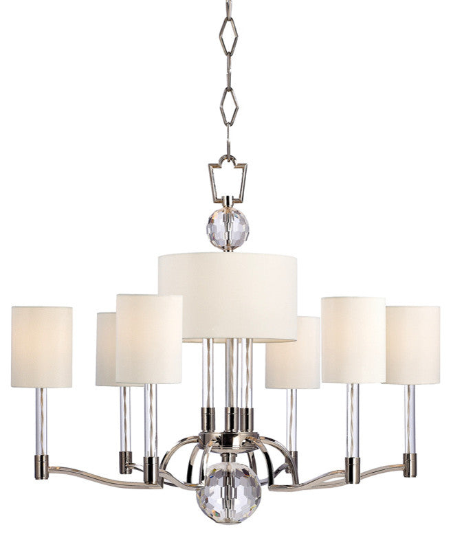 Waterloo, Nine Light Chandelier, Polished Nickel Finish, Faux Silk Shade